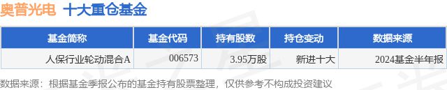 7月18日奥普光电涨536%人保行业轮动混合A基金重仓该股